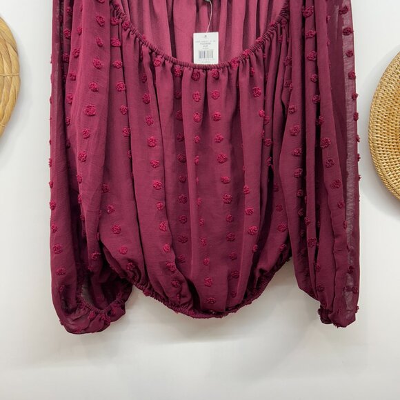 NEW Buckle HYFVE Maroon Burgundy Elastic Long Sleeve Top Blouse XL - Picture 4 of 6